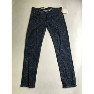 Adriano Goldschmied The Stevie Ankle Slim Straight Polka Dot Blue Jeans, Sz 27